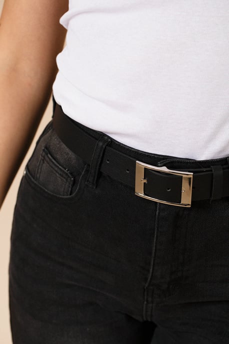 Silver Square Buckle Belt In Black - Image 3