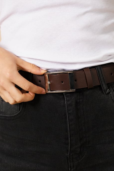 Silver Square Buckle Belt In Dark Brown - Image 3
