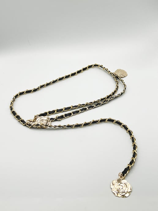 Rose Chain Faux Leather Belt In Black Gold - Image 3