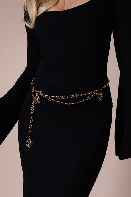 Rose Chain Faux Leather Belt In Black Gold - Image 4