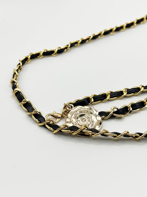 Rose Chain Faux Leather Belt In Black Gold - Image 5