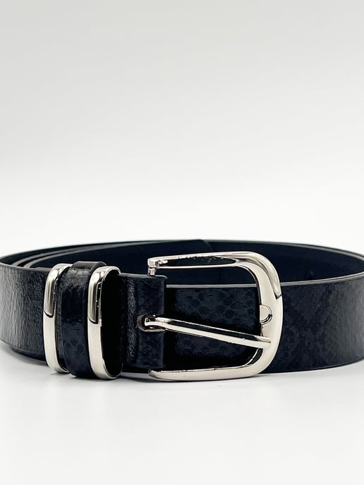 Snake Print Belt With Silver Metal Buckle In Black - Image 4