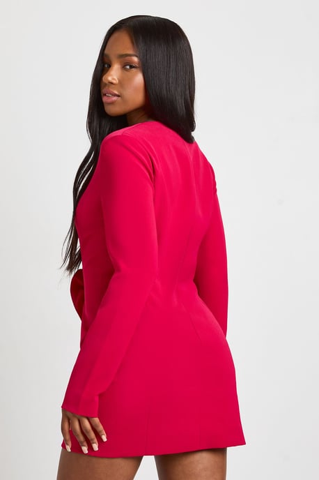 Corsage Detail Plunge Tailored Blazer Dress - Image 3