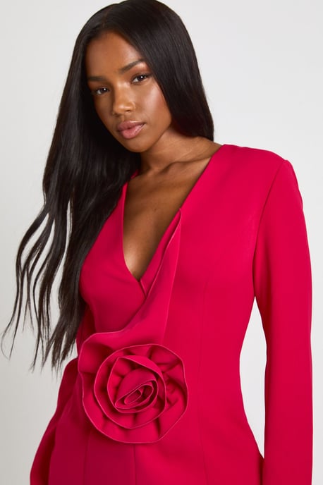 Corsage Detail Plunge Tailored Blazer Dress - Image 4