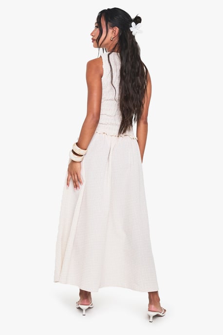 Gingham Shirred Detail Drop Waist Midaxi Dress - Image 2