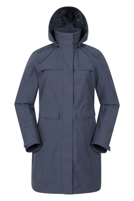 'Cloud Burst' Women's Textured Jacket Waterproof Adjustable Hood Rain Coat Navy - Image 1