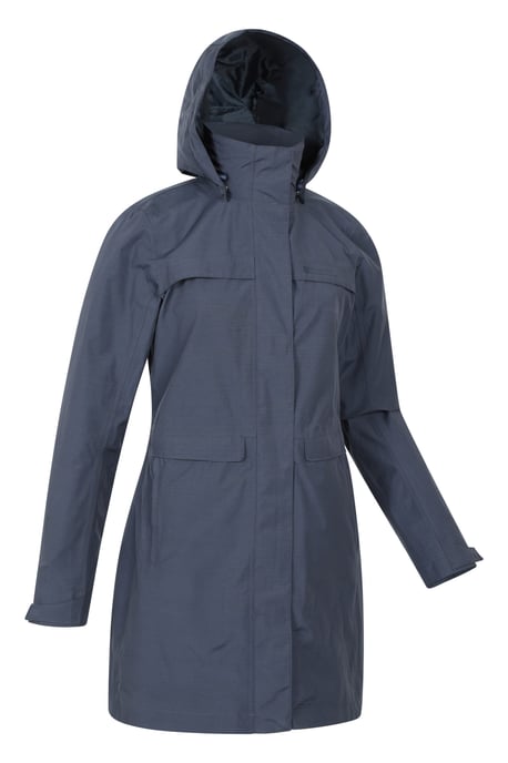 'Cloud Burst' Women's Textured Jacket Waterproof Adjustable Hood Rain Coat Navy - Image 2