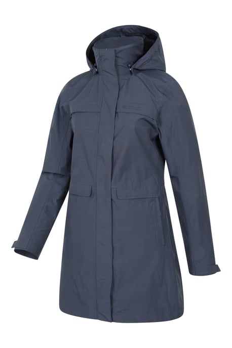 'Cloud Burst' Women's Textured Jacket Waterproof Adjustable Hood Rain Coat Navy - Image 4