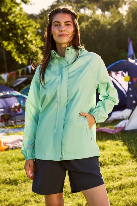 'Pakka' Women's Packable Jacket Waterproof Breathable Adjustable Hood Rain Coat Mint - Image 1