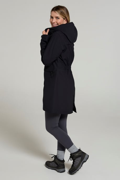 'Cloud Burst' Women's Textured Jacket Waterproof Adjustable Hood Rain Coat Black - Image 3