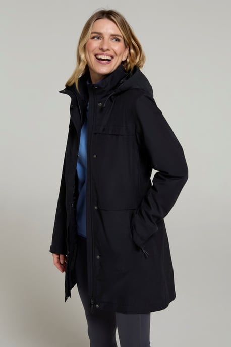 'Cloud Burst' Women's Textured Jacket Waterproof Adjustable Hood Rain Coat Black - Image 4