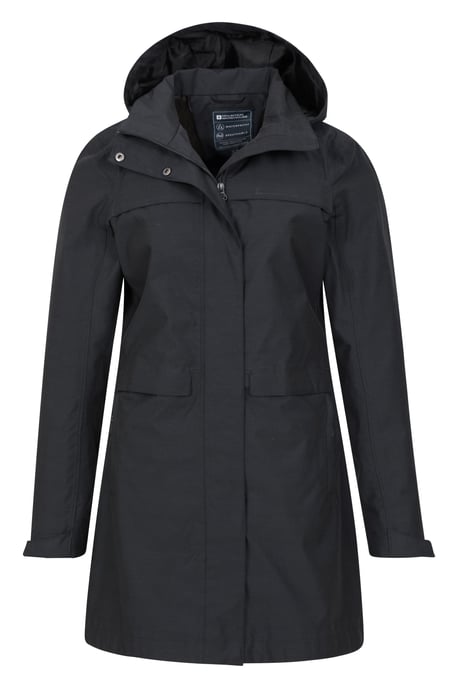 'Cloud Burst' Women's Textured Jacket Waterproof Adjustable Hood Rain Coat Black - Image 5