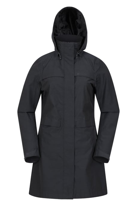 'Cloud Burst' Women's Textured Jacket Waterproof Adjustable Hood Rain Coat Black - Image 6