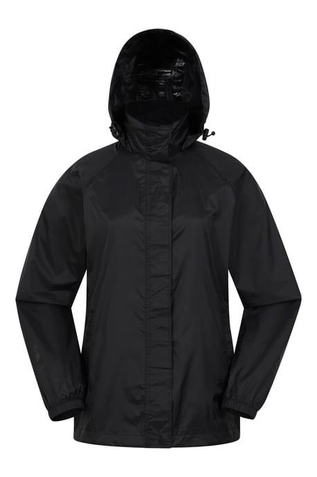 'Pakka' Women's Packable Jacket Waterproof Breathable Adjustable Hood Rain Coat Black - Image 1