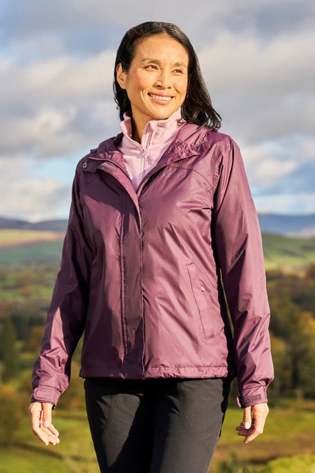 'Torrent' Women's Waterproof Jacket with Adjustable Hood & Cuffs Long Sleeve Trekking Raincoat Purple - Image 1