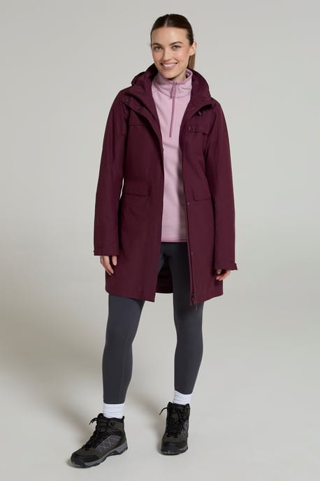 'Cloud Burst' Women's Textured Jacket Waterproof Adjustable Hood Rain Coat Burgundy - Image 2