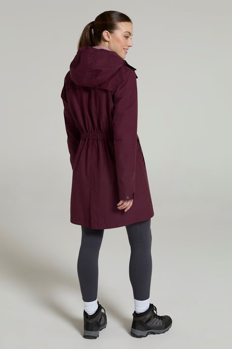 'Cloud Burst' Women's Textured Jacket Waterproof Adjustable Hood Rain Coat Burgundy - Image 3