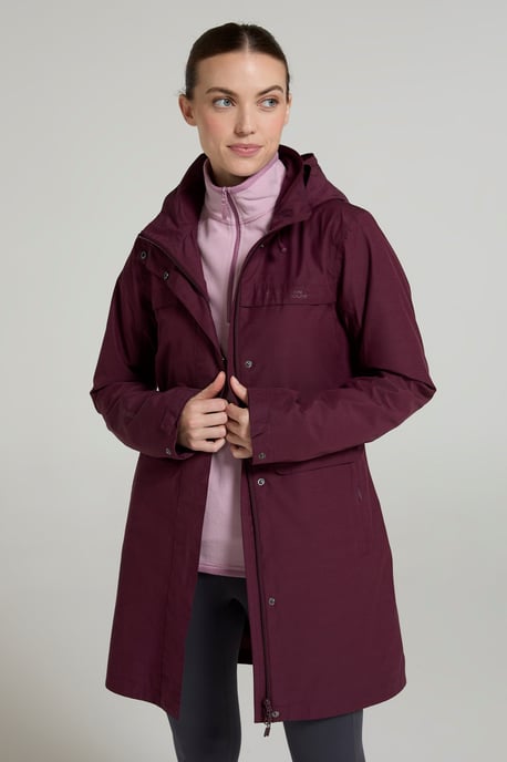 'Cloud Burst' Women's Textured Jacket Waterproof Adjustable Hood Rain Coat Burgundy - Image 4