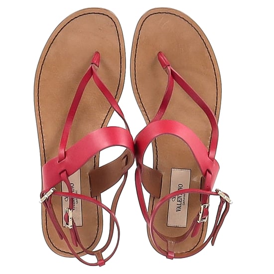 Valentino Garavani Flat Sandalen met T-knop en Enkelband in Roze Leer - Image 3