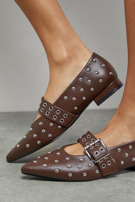 Faith: Clarissa Faux Leather Studded Pointed Ballerinas - Image 3