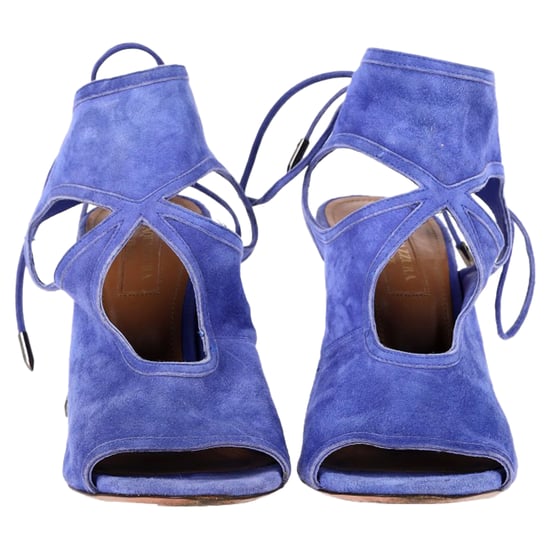 Aquazzura Sexy Thing Cutout Sandal Heels in Blue Suede - Image 2
