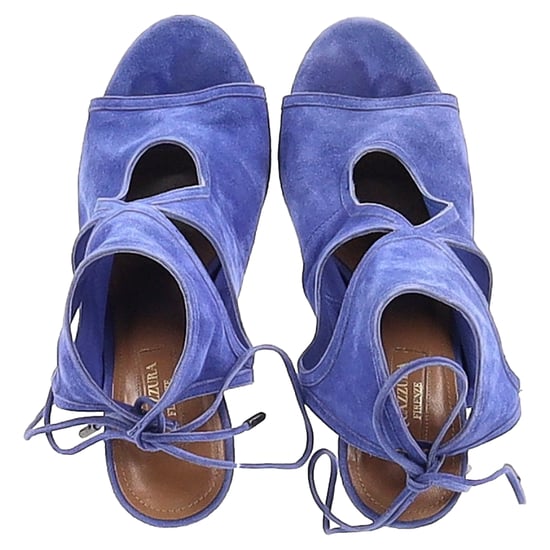 Aquazzura Sexy Thing Cutout Sandal Heels in Blue Suede - Image 3