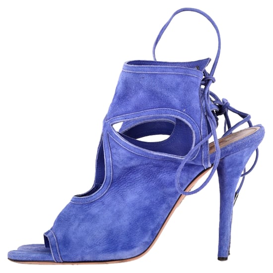 Aquazzura Sexy Thing Cutout Sandal Heels in Blue Suede - Image 4