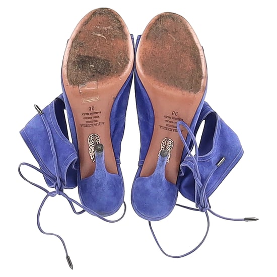 Aquazzura Sexy Thing Cutout Sandal Heels in Blue Suede - Image 6