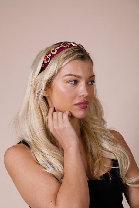 Heart Embellished Headband In Red - Image 1