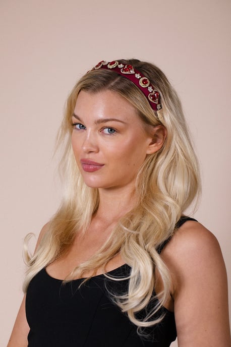 Heart Embellished Headband In Red - Image 3