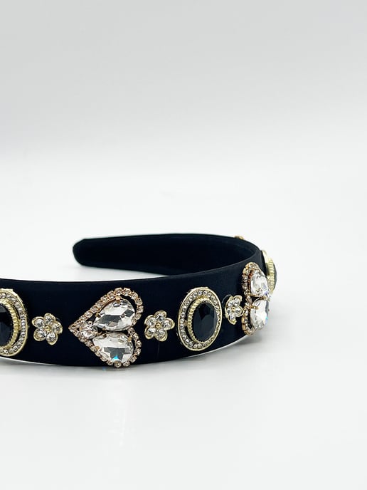 Heart Embellished Headband In Black - Image 2