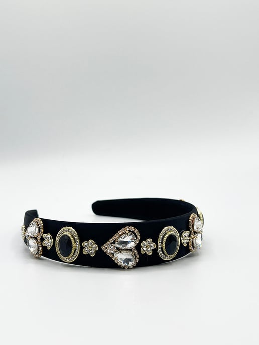 Heart Embellished Headband In Black - Image 4