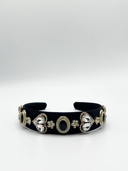 Heart Embellished Headband In Black - Image 5