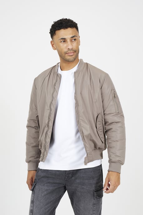 Taupe Bomber Jacket With Sleeve Pocket Detail - Image 1