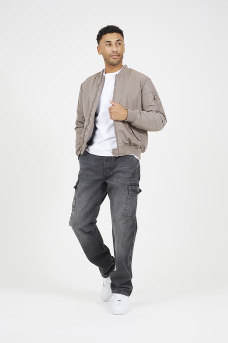 Taupe Bomber Jacket With Sleeve Pocket Detail - Image 3