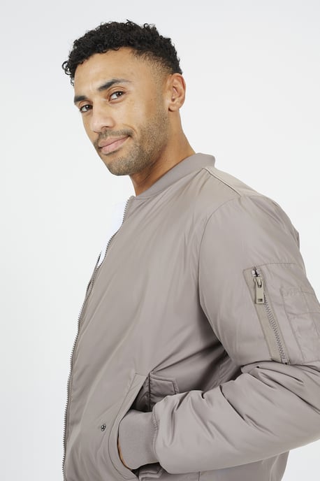Taupe Bomber Jacket With Sleeve Pocket Detail - Image 4
