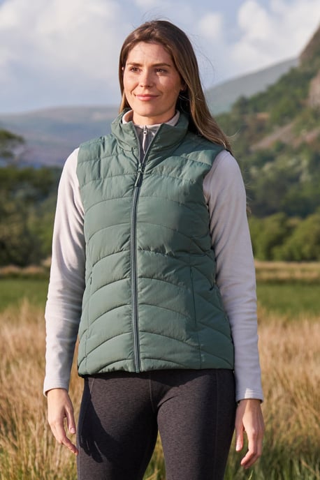 'Opal' Women's Padded Gilet with Front Pockets Winter Warm Rain Coat Forest Green - Image 1