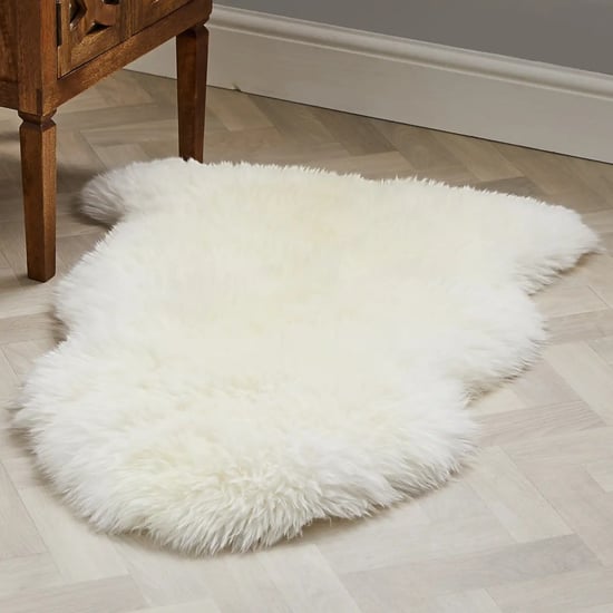 Äkta elfenbensfärgad fårskinnsmatta i silkeslen, naturlig mjuk och fluffig ull - Image 1