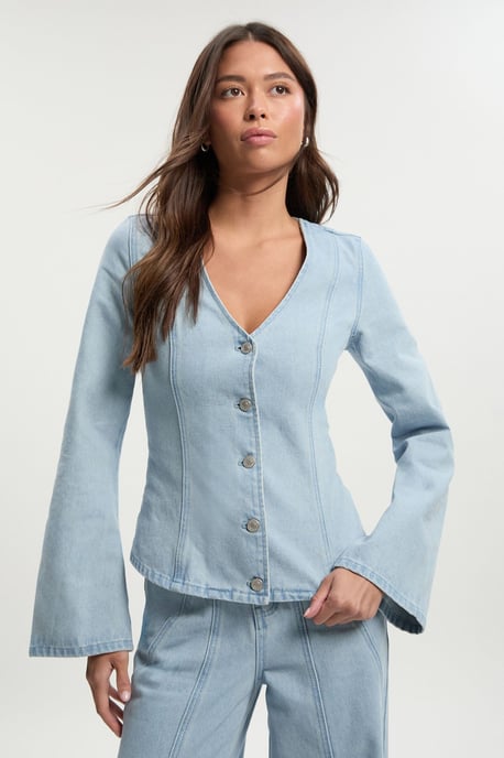 Button Down Seam Detail Denim Jacket - Image 1