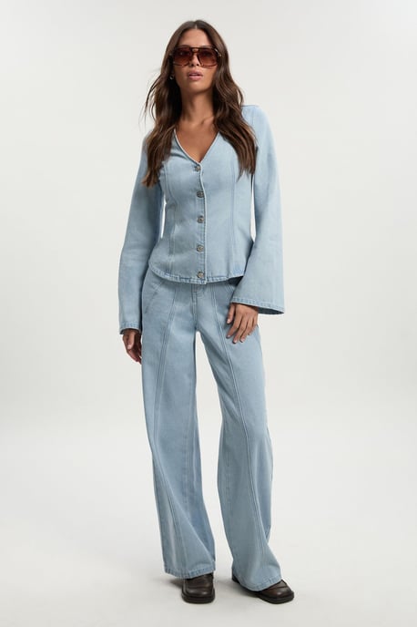 Button Down Seam Detail Denim Jacket - Image 2