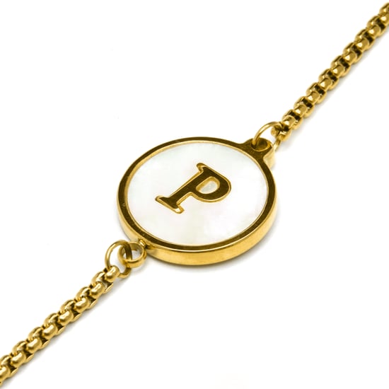Luxenter armband in wit parelmoer afgewerkt in 18K geel goud - Alfabet - Image 4