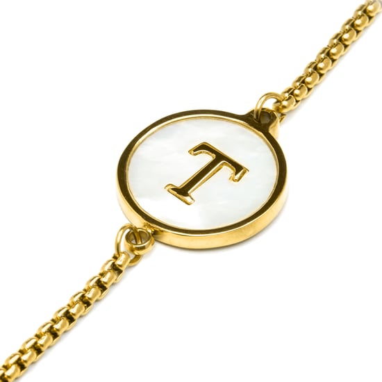 Luxenterarmband i vit pärlemor, avslutat i 18K gult guld - Alfabet - Image 4