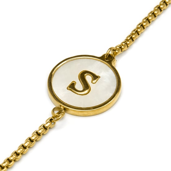 Luxenter-armband i vit pärlemor avslutat med 18K gult guld - Alfabet - Image 4