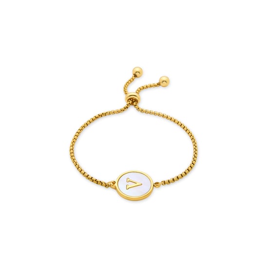 Luxenterarmband i vit pärlemor avslutat i 18K gult guld - Alfabet - Image 1