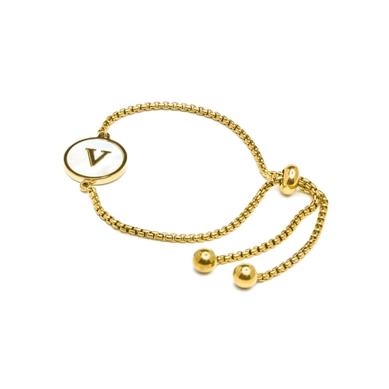 Luxenterarmband i vit pärlemor avslutat i 18K gult guld - Alfabet - Image 3