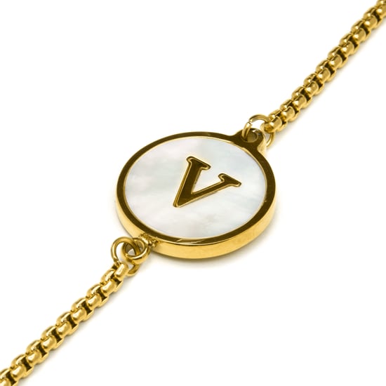 Luxenterarmband i vit pärlemor avslutat i 18K gult guld - Alfabet - Image 4