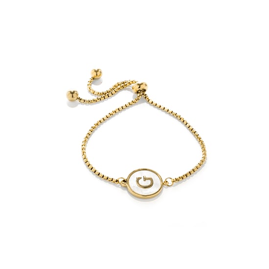 Luxenterarmband i vit pärlemor, färdigställd i 18K gult guld - Alfabet - Image 1