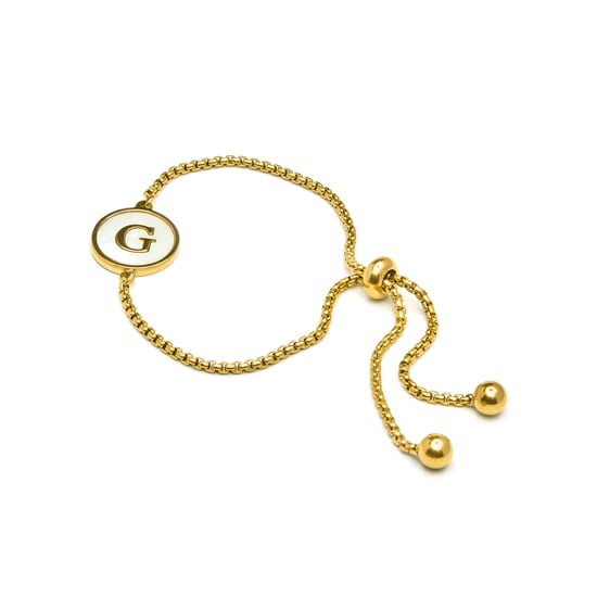 Luxenterarmband i vit pärlemor, färdigställd i 18K gult guld - Alfabet - Image 3