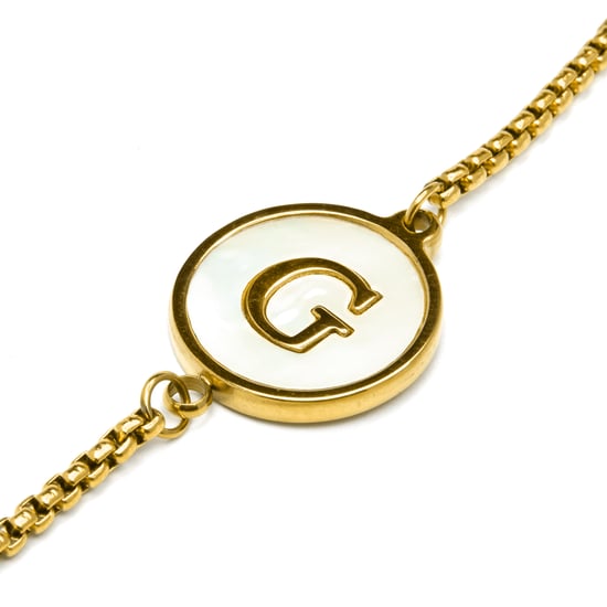 Luxenterarmband i vit pärlemor, färdigställd i 18K gult guld - Alfabet - Image 4