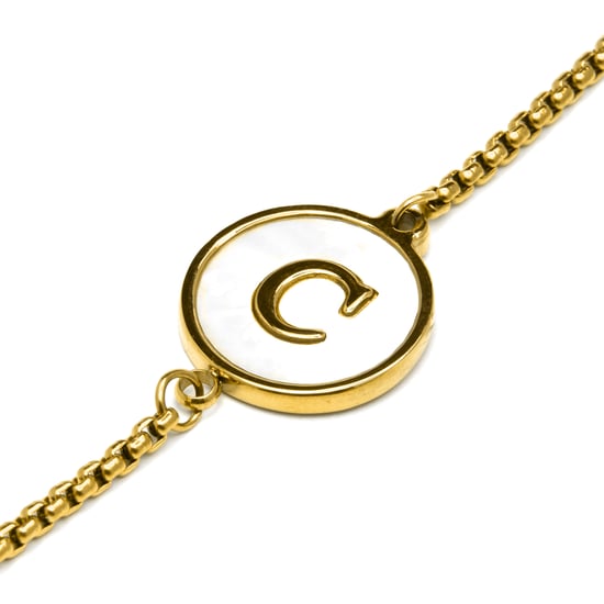 Luxenter armband i vit pärlemor med 18K gult guld - Alfabet - Image 4